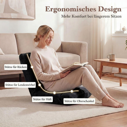 Folding Floor Chair, Black – 14-Position Adjustable Backrest