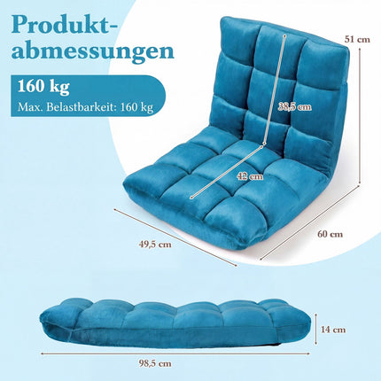 Folding Floor Chair, Dark Blue, 14-Position Adjustable