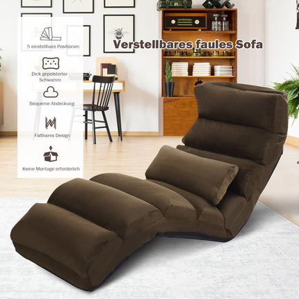 Folding Floor Chair with Adjustable Backrest, 175x55x20 cm, Brown