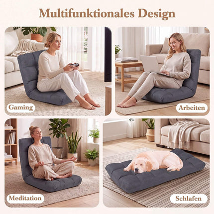 Folding Floor Chair with Adjustable Recline, Grey