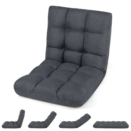 Folding Floor Chair with Adjustable Recline, Grey