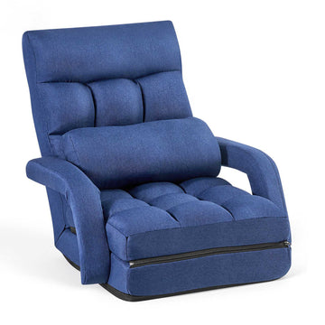 Folding Floor Gaming Chair, 5-Position Back, Armrests, Dark Blue