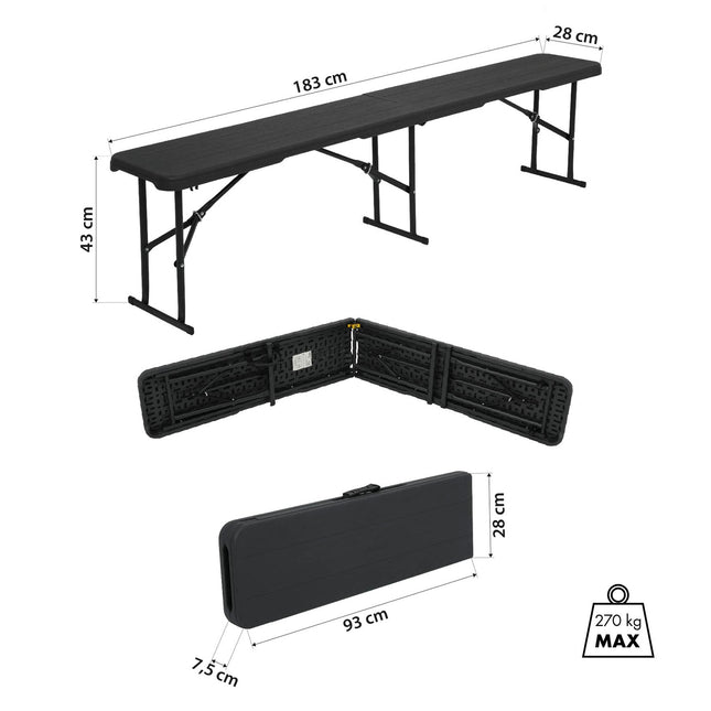 Folding Garden Bench, Dark Grey, 180 cm