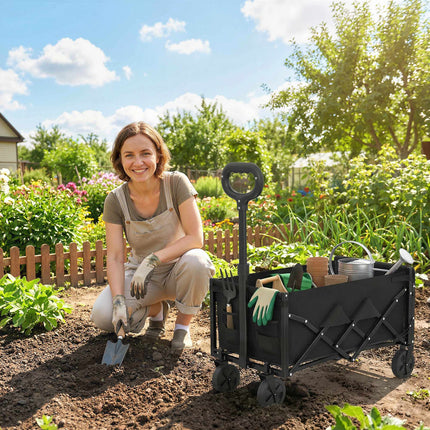 Folding Garden Cart with Telescopic Handle, 60L Capacity