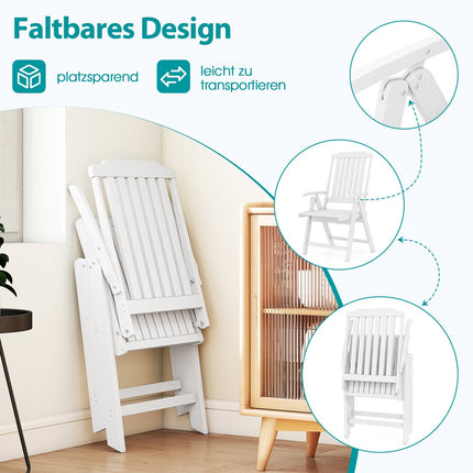 Folding Garden Chair, High Back, Weatherproof, White, 150kg Capacity