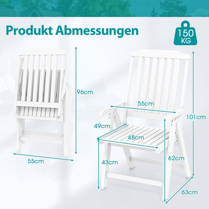 Folding Garden Chair, High Back, Weatherproof, White, 150kg Capacity