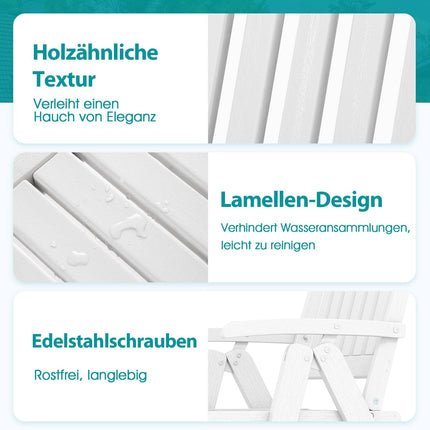 Folding Garden Chair, High Back, Weatherproof, White, 150kg Capacity