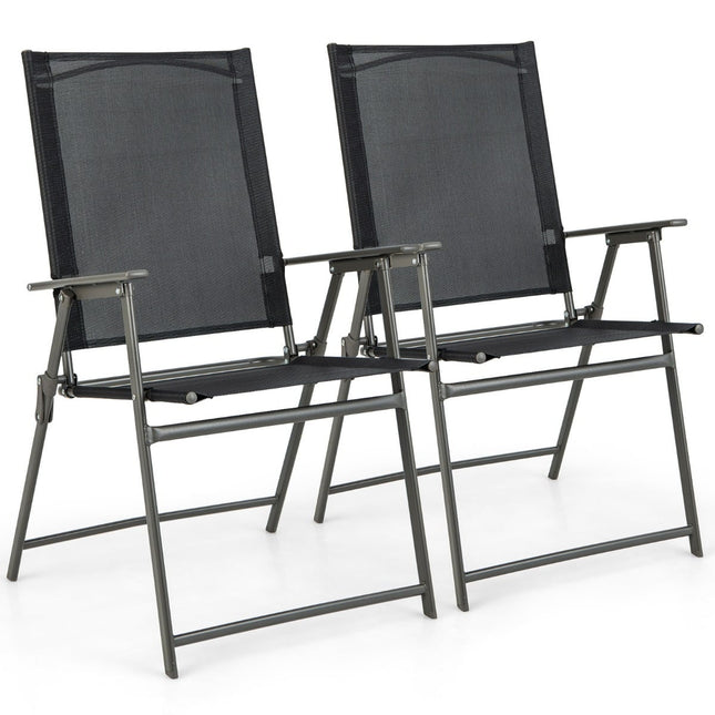Folding Garden Chairs Set, Weatherproof Fabric, Black