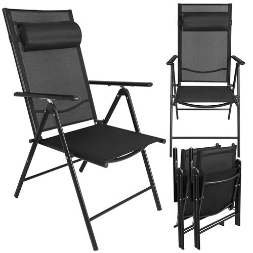 Folding Garden Chairs, Set of 2, Black, Adjustable