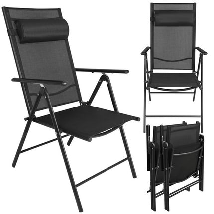 Folding Garden Chairs, Set of 2, Black, Adjustable