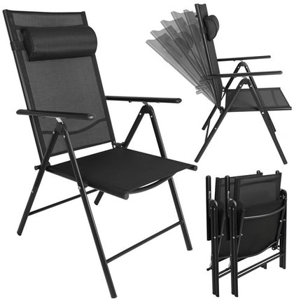 Folding Garden Chairs, Set of 2, Black, Adjustable