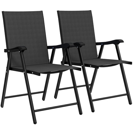Folding Garden Chairs Set of 2, Steel & Texteline, Black