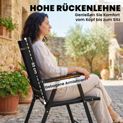 Folding Garden Chairs Set of 2, Steel & Texteline, Black