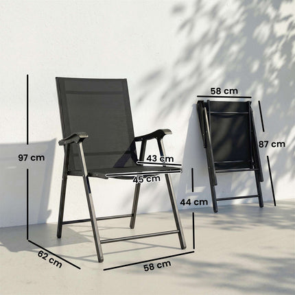 Folding Garden Chairs Set of 2, Steel & Texteline, Black
