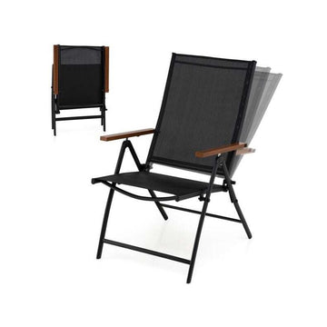Folding Garden Chairs Set of 2 with 5-Position Backrest, Black, Up to 150 kg