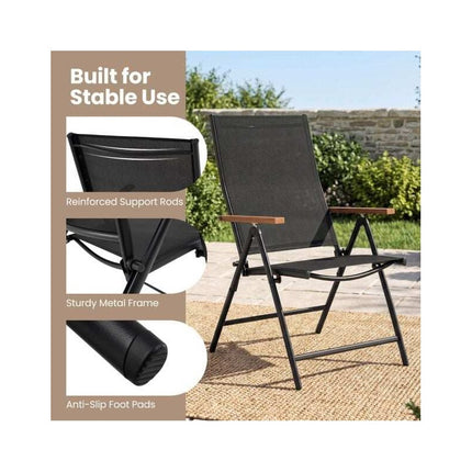 Folding Garden Chairs Set of 2 with 5-Position Backrest, Black, Up to 150 kg