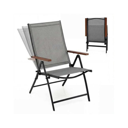 Folding Garden Chairs Set of 2 with 5-Position Backrest, Grey, Up to 150 kg