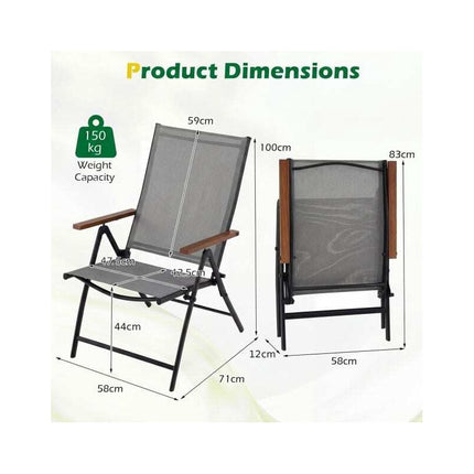 Folding Garden Chairs Set of 2 with 5-Position Backrest, Grey, Up to 150 kg