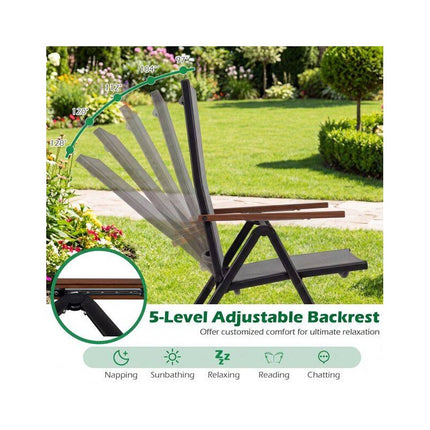 Folding Garden Chairs Set of 2 with 5-Position Backrest, Grey, Up to 150 kg