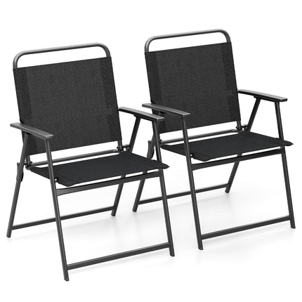 Folding Garden Chairs Set of 2 with Armrests, Black
