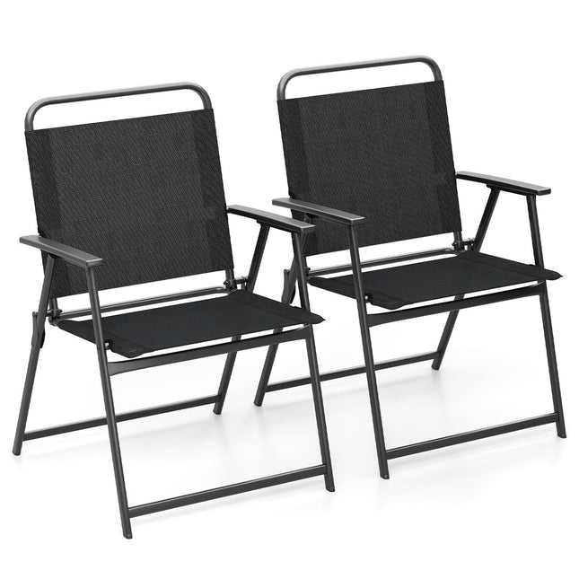 Folding Garden Chairs Set of 2 with Armrests, Black