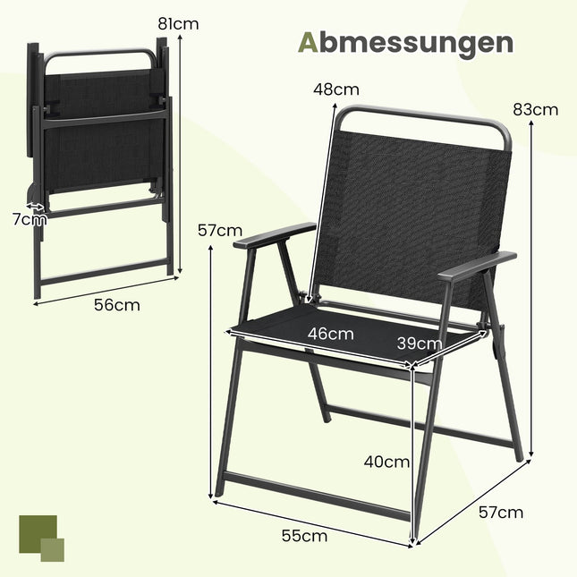 Folding Garden Chairs Set of 2 with Armrests, Black