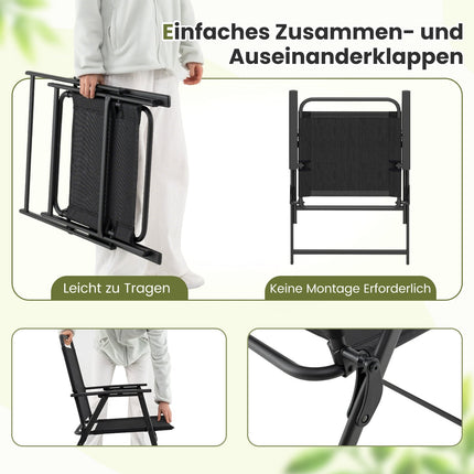 Folding Garden Chairs Set of 2 with Armrests, Black