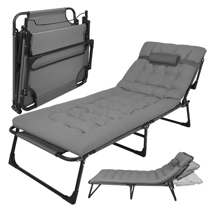 Folding Garden Lounger with Cushion, Adjustable, 192x68x28cm