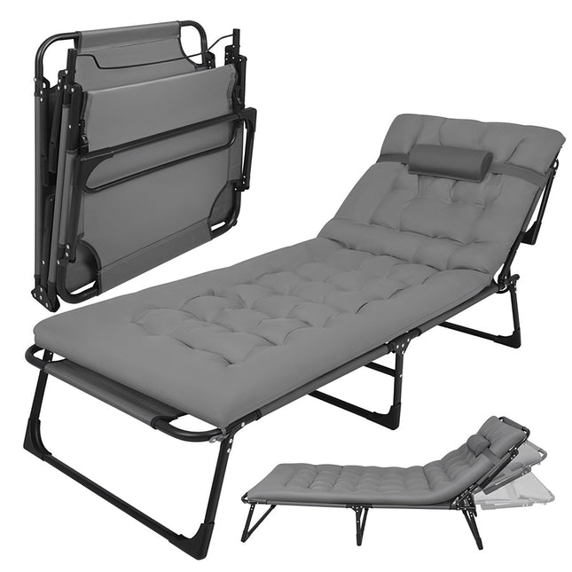 Folding Garden Lounger with Cushion, Adjustable, 192x68x28cm