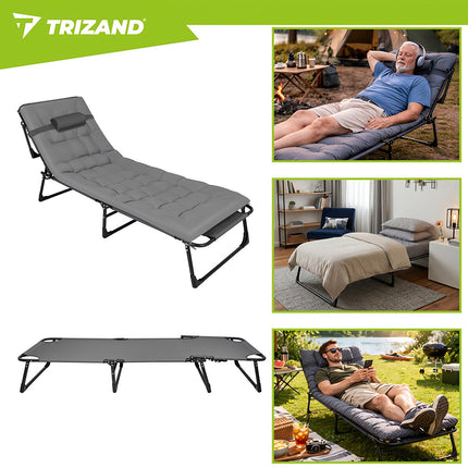 Folding Garden Lounger with Cushion, Adjustable, 192x68x28cm