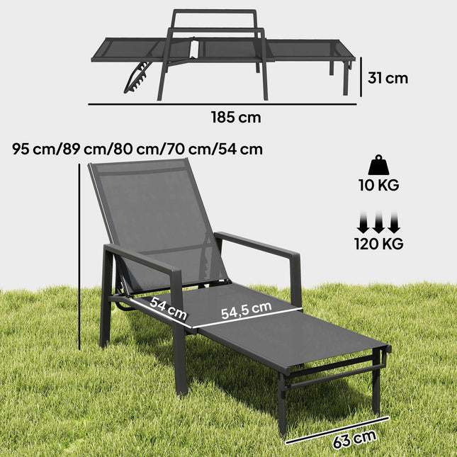 Folding Garden Sun Lounger with Adjustable Backrest