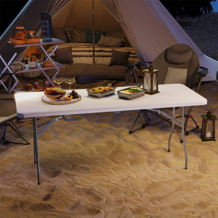 Weatherproof folding garden table 180x74 cm with handle