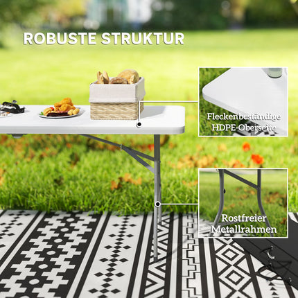 Weatherproof folding garden table 180x74 cm with handle