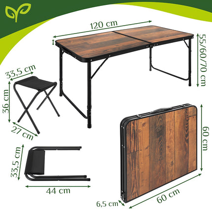 Folding Garden Table Set with 4 Chairs, Height Adjustable