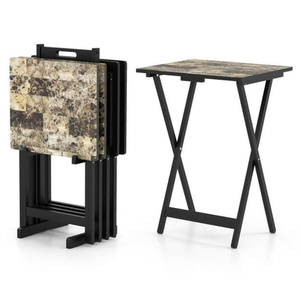 Folding Garden Tables Set of 4, Weatherproof Wood, Black