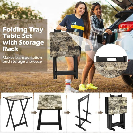 Folding Garden Tables Set of 4, Weatherproof Wood, Black