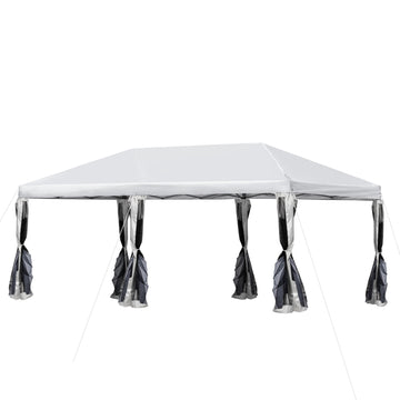 Outdoor Pop-Up Gazebo, Creme White, Steel & Mesh, 6x3m