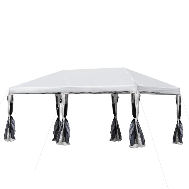 Outdoor Pop-Up Gazebo, Creme White, Steel & Mesh, 6x3m