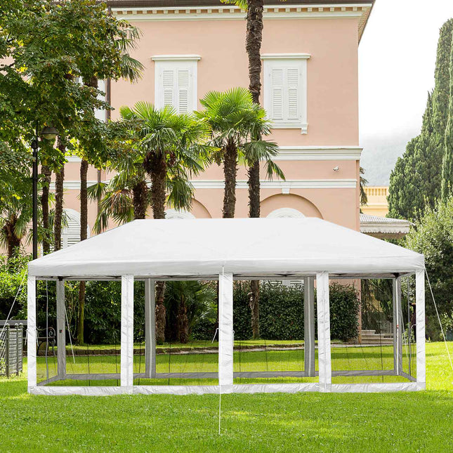 Outdoor Pop-Up Gazebo, Creme White, Steel & Mesh, 6x3m