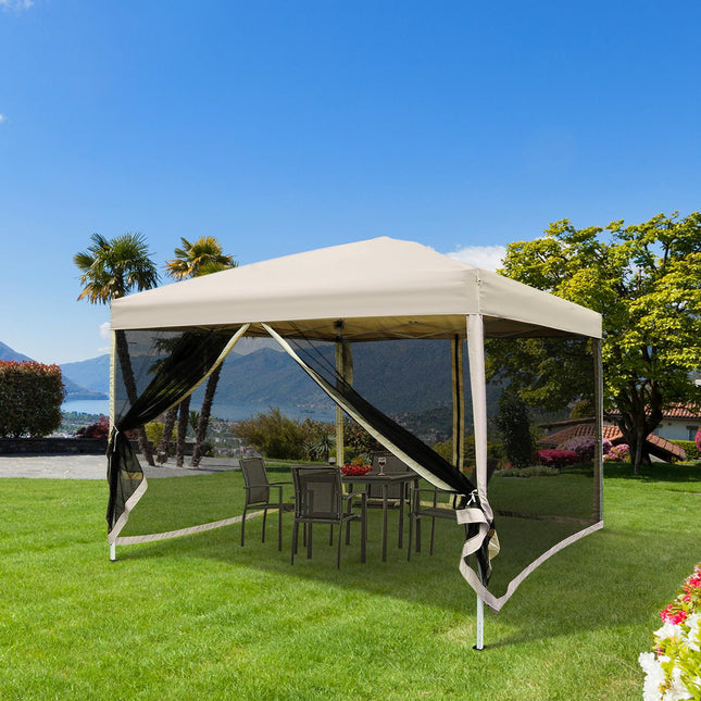 Collapsible Gazebo tent with side walls, Carry bag, 3x3M Beige