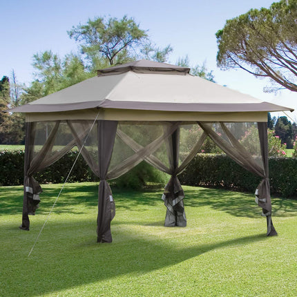 Foldable brown gazebo with UV protection, steel frame