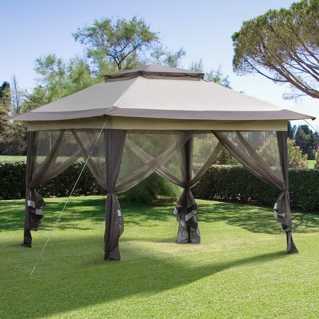 Foldable brown gazebo with UV protection, steel frame