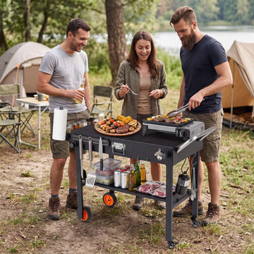 Folding Grill Cart for 17/22 Inch Griddles, Black Steel