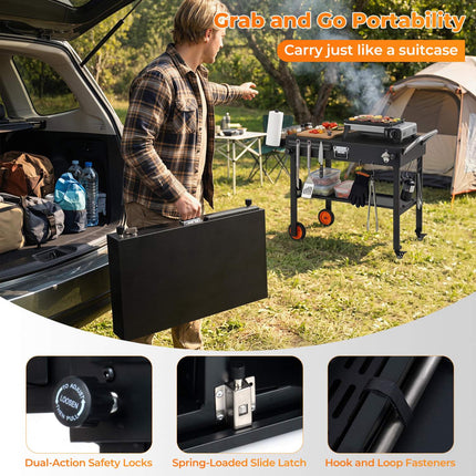 Folding Grill Cart for 17/22 Inch Griddles, Black Steel