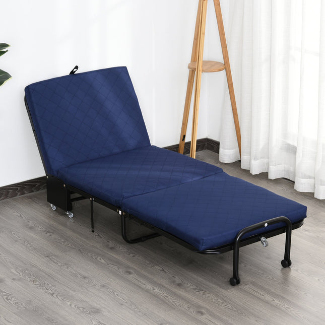 Folding guest bed - Adjustable - Steel frame - Blue