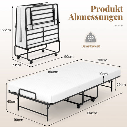 Folding Guest Bed with Mattress, Metal Frame, 220kg Capacity