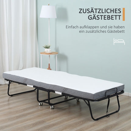 Folding Guest Bed with Mattress, Wheels, Steel Frame