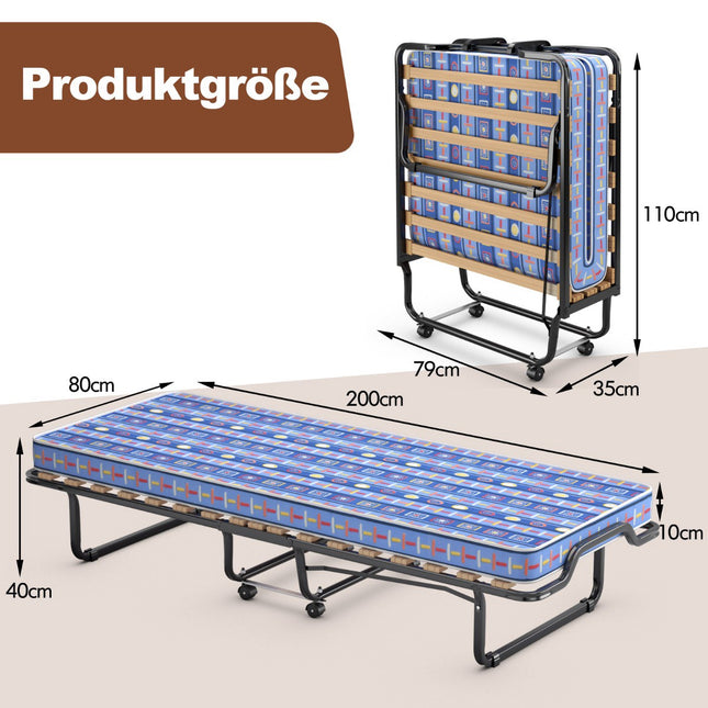 Folding Guest Bed with Memory Foam Mattress, 80x200 cm