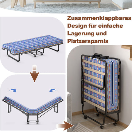 Folding Guest Bed with Memory Foam Mattress, 80x200 cm