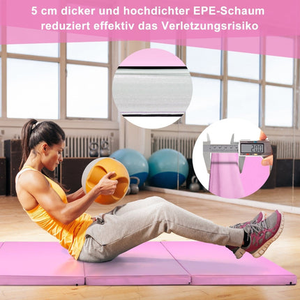 Folding Gym Mat, Pink, 240x120x5 cm, Non-Slip, Portable